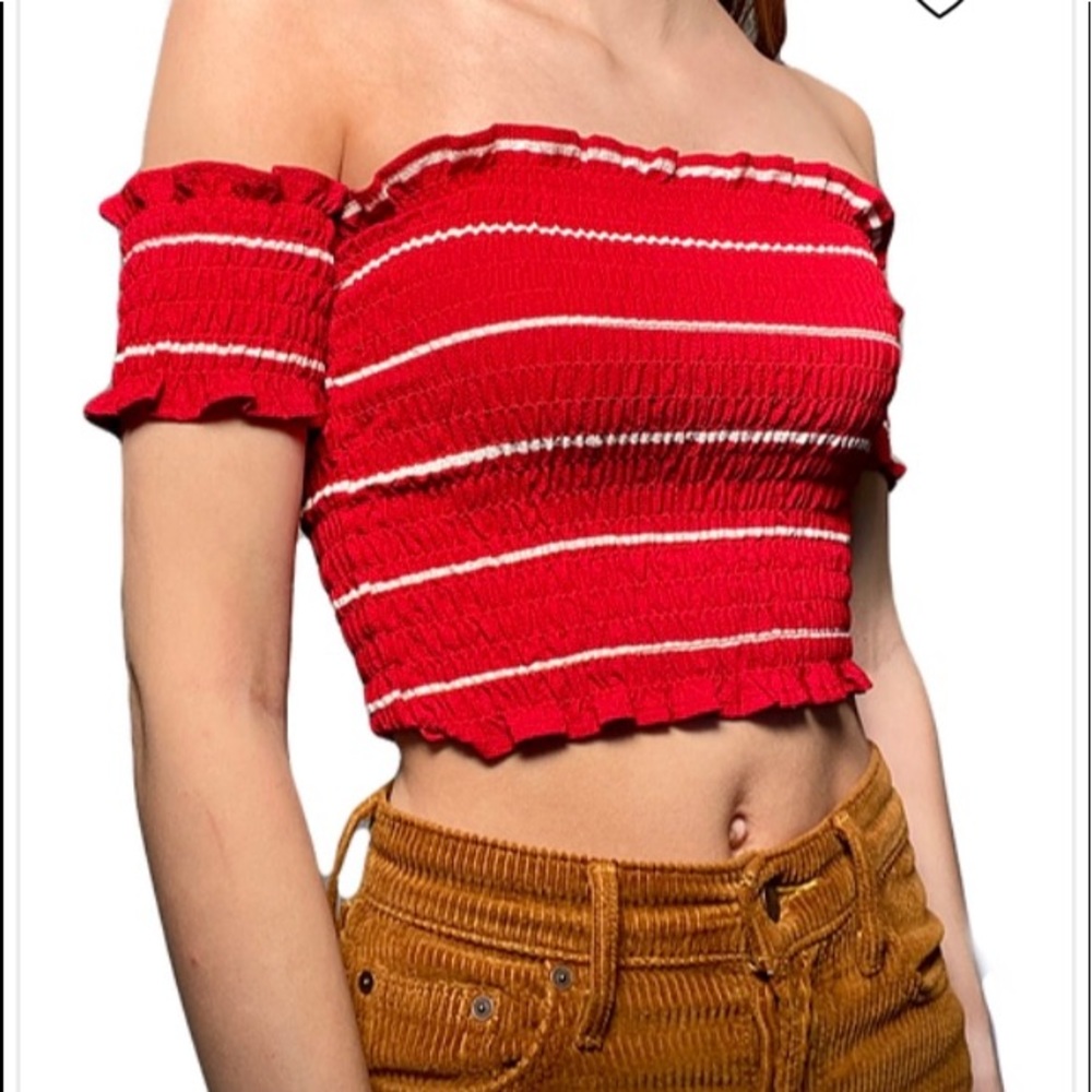 Poof Smocked Off Shoulder Tank Top Red Large